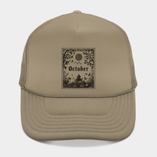 October Haunted House Scene Hat