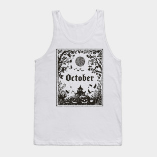 October Haunted House Scene Tank Top