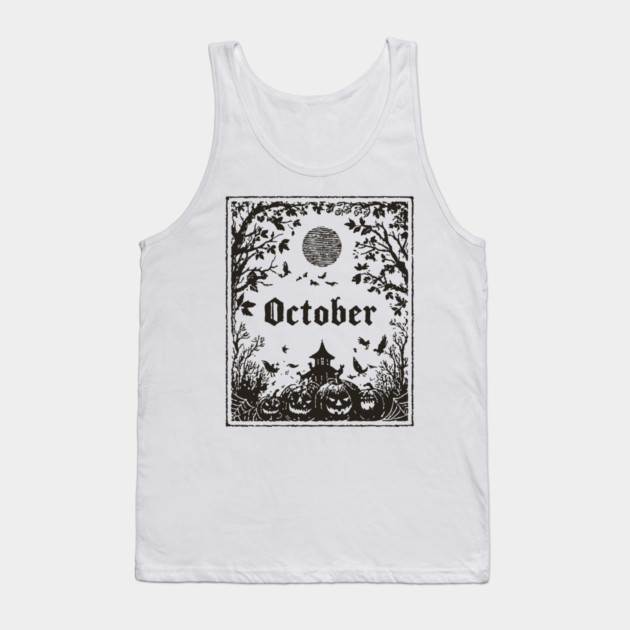 October Haunted House Scene Tank Top by TuncGK