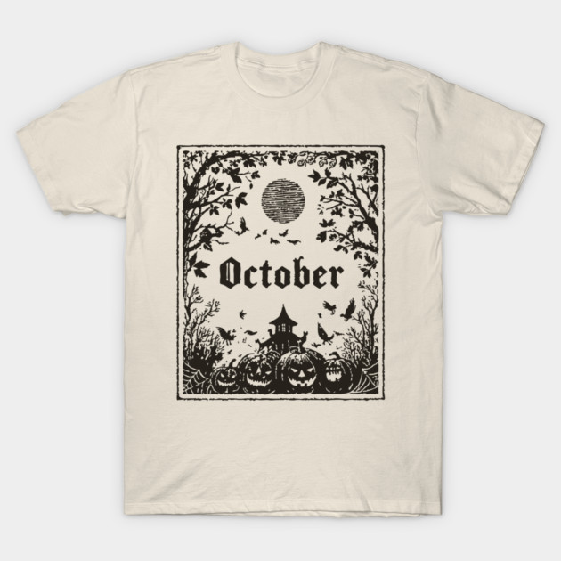 October Haunted House Scene T-Shirt by TuncGK