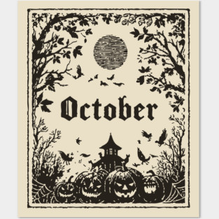 October Haunted House Scene Posters and Art