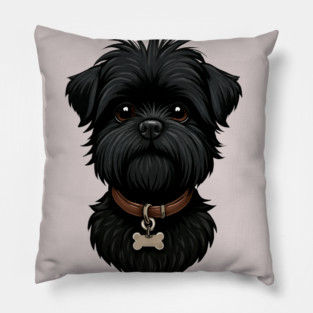 Scruffy Affenpinscher – Realistic Black Dog with Beard & Collar for Pet Lovers Pillow