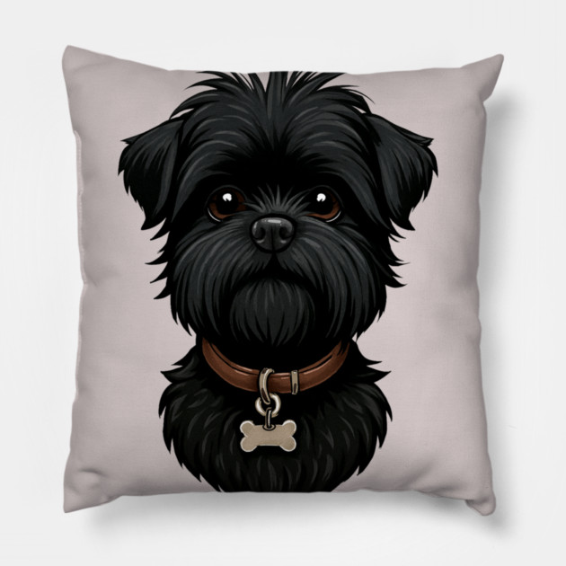 Scruffy Affenpinscher – Realistic Black Dog with Beard & Collar for Pet Lovers Pillow by IamActiveDog