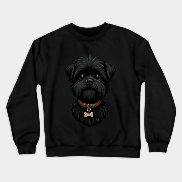 Scruffy Affenpinscher – Realistic Black Dog with Beard & Collar for Pet Lovers Crewneck Sweatshirt by IamActiveDog