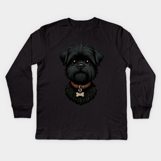 Scruffy Affenpinscher – Realistic Black Dog with Beard & Collar for Pet Lovers Kids Long Sleeve T-Shirt by IamActiveDog