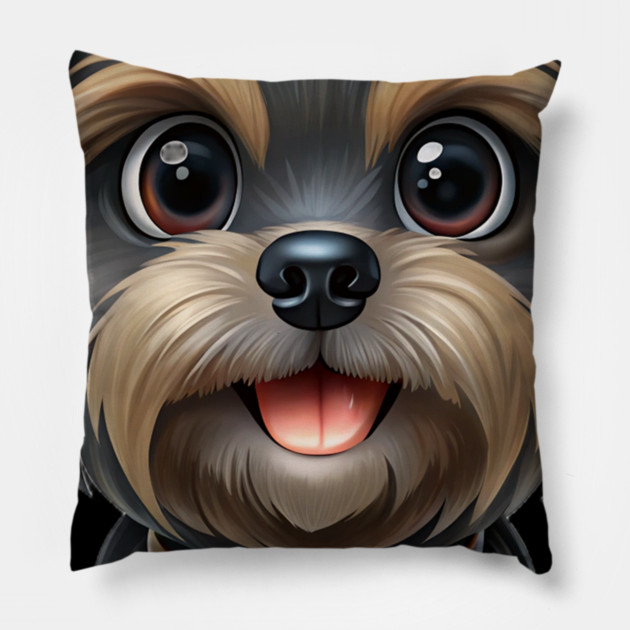 Cartoon Dog with Heart Tag, Fluffy Gray-Brown Fur, and Happy Expression Pillow by IamActiveDog