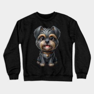 Cartoon Dog with Heart Tag, Fluffy Gray-Brown Fur, and Happy Expression Crewneck Sweatshirt
