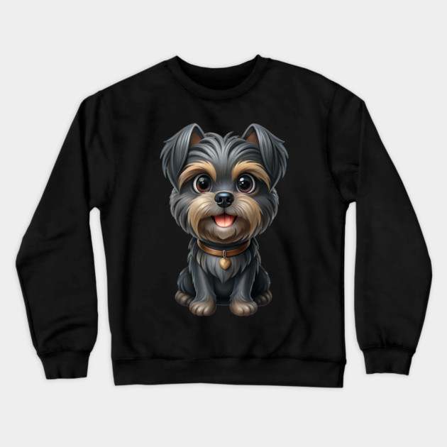 Cartoon Dog with Heart Tag, Fluffy Gray-Brown Fur, and Happy Expression Crewneck Sweatshirt by IamActiveDog