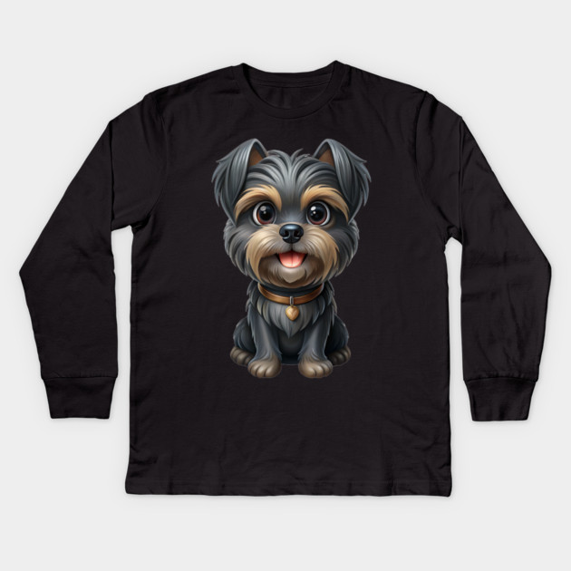 Cartoon Dog with Heart Tag, Fluffy Gray-Brown Fur, and Happy Expression Kids Long Sleeve T-Shirt by IamActiveDog