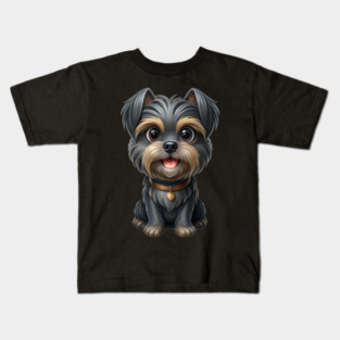 Cartoon Dog with Heart Tag, Fluffy Gray-Brown Fur, and Happy Expression Kids T-Shirt