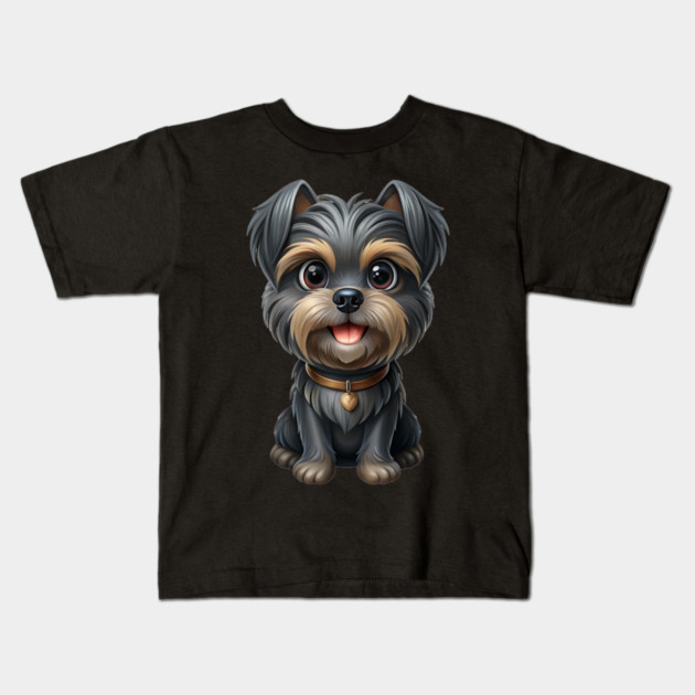 Cartoon Dog with Heart Tag, Fluffy Gray-Brown Fur, and Happy Expression Kids T-Shirt by IamActiveDog