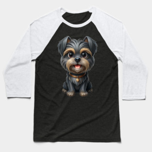 Cartoon Dog with Heart Tag, Fluffy Gray-Brown Fur, and Happy Expression Baseball T-Shirt