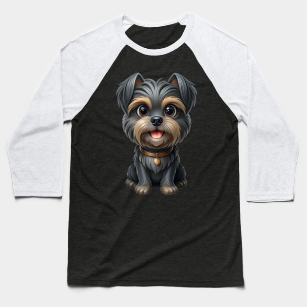 Cartoon Dog with Heart Tag, Fluffy Gray-Brown Fur, and Happy Expression Baseball T-Shirt by IamActiveDog