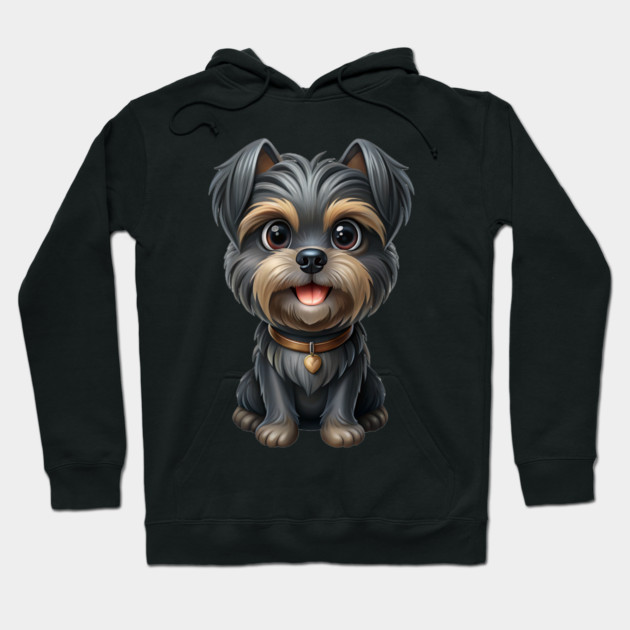 Cartoon Dog with Heart Tag, Fluffy Gray-Brown Fur, and Happy Expression Hoodie by IamActiveDog
