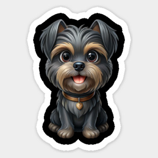 Cartoon Dog with Heart Tag, Fluffy Gray-Brown Fur, and Happy Expression Magnet