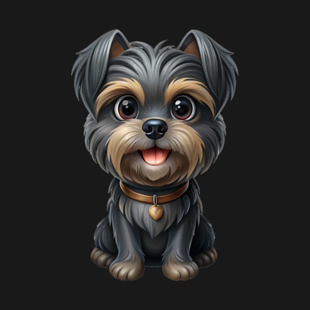 Cartoon Dog with Heart Tag, Fluffy Gray-Brown Fur, and Happy Expression by IamActiveDog
