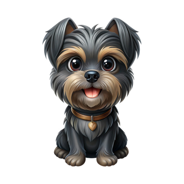 Cartoon Dog with Heart Tag, Fluffy Gray-Brown Fur, and Happy Expression by IamActiveDog