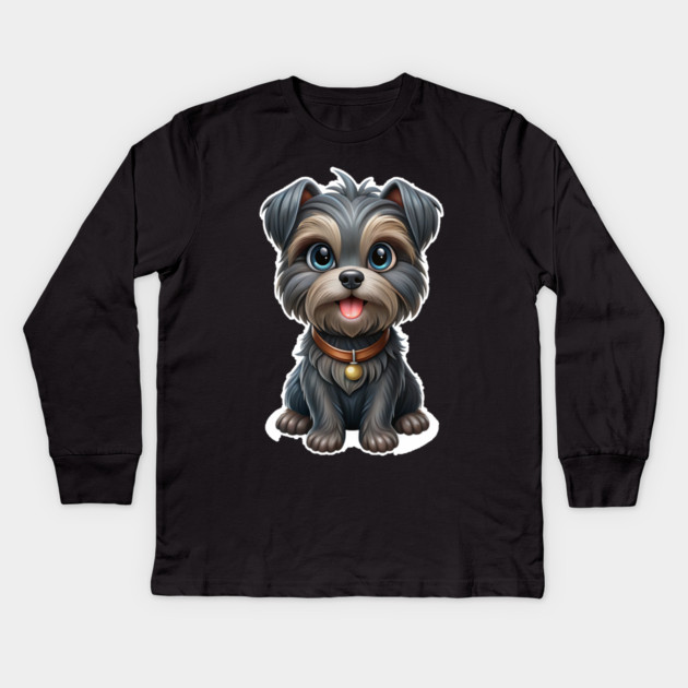 Expressive Affenpinscher with Blue Eyes, Fluffy Gray-Brown Coat, and Gold Tag Kids Long Sleeve T-Shirt by IamActiveDog