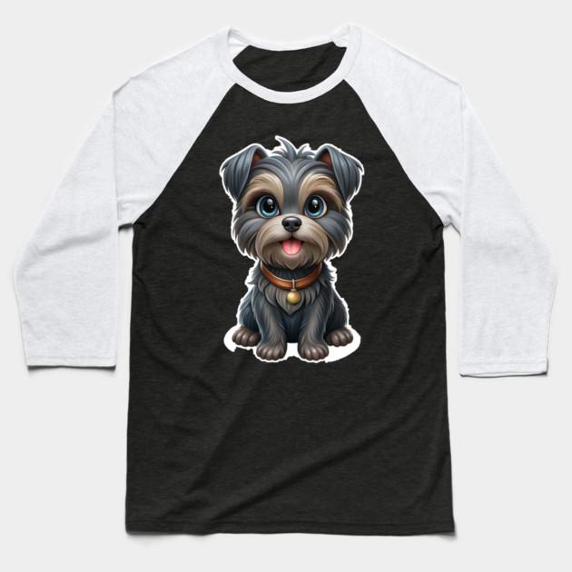 Expressive Affenpinscher with Blue Eyes, Fluffy Gray-Brown Coat, and Gold Tag Baseball T-Shirt by IamActiveDog