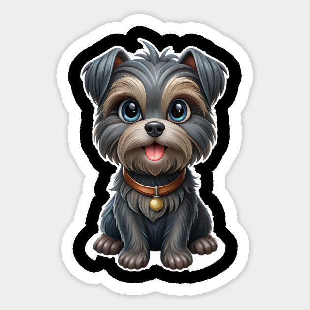 Expressive Affenpinscher with Blue Eyes, Fluffy Gray-Brown Coat, and Gold Tag Sticker by IamActiveDog