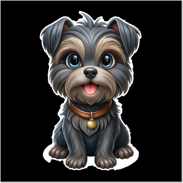 Expressive Affenpinscher with Blue Eyes, Fluffy Gray-Brown Coat, and Gold Tag Wall Art by IamActiveDog