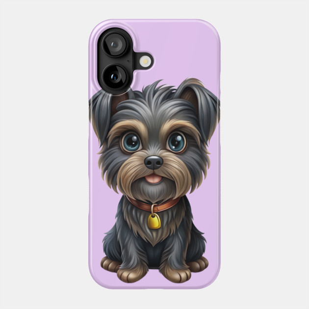 Cute Cartoon Affenpinscher with Blue Eyes, Gray-Tan Fur, and Gold Tag Phone Case by IamActiveDog
