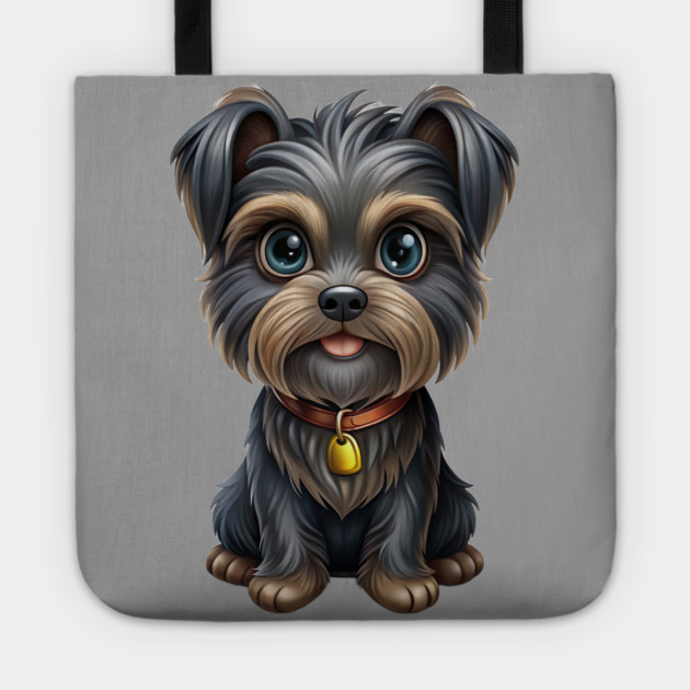 Cute Cartoon Affenpinscher with Blue Eyes, Gray-Tan Fur, and Gold Tag Tote by IamActiveDog