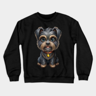 Cute Cartoon Affenpinscher with Blue Eyes, Gray-Tan Fur, and Gold Tag Crewneck Sweatshirt