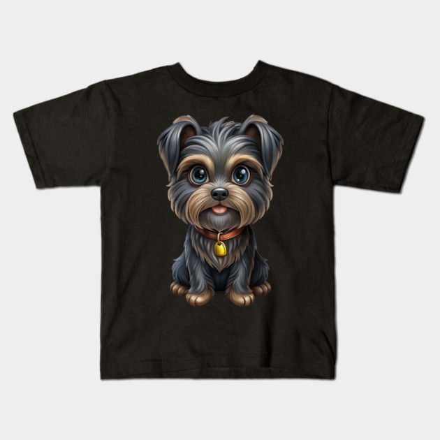 Cute Cartoon Affenpinscher with Blue Eyes, Gray-Tan Fur, and Gold Tag Kids T-Shirt by IamActiveDog