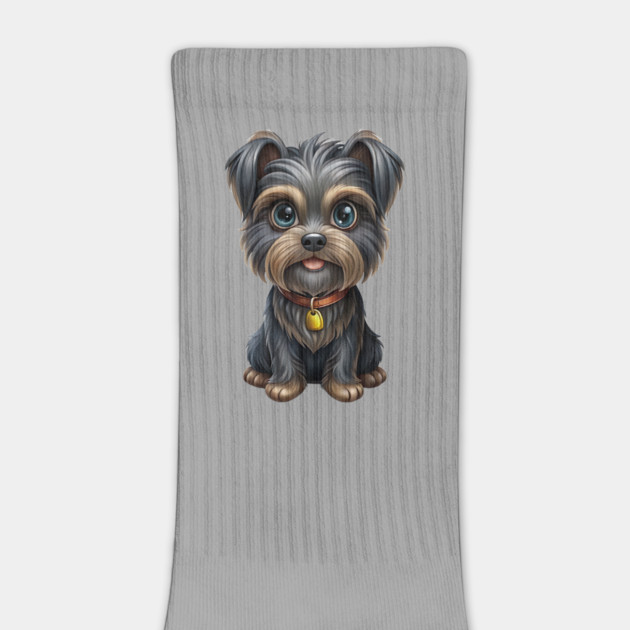 Cute Cartoon Affenpinscher with Blue Eyes, Gray-Tan Fur, and Gold Tag by IamActiveDog