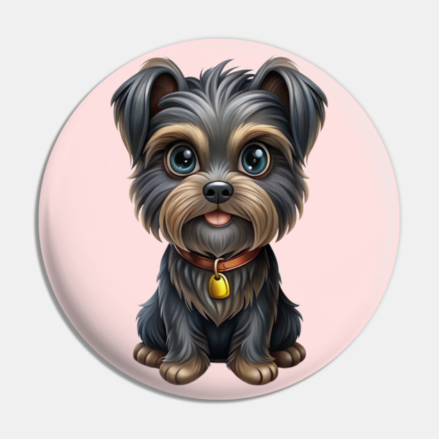 Cute Cartoon Affenpinscher with Blue Eyes, Gray-Tan Fur, and Gold Tag Pin by IamActiveDog
