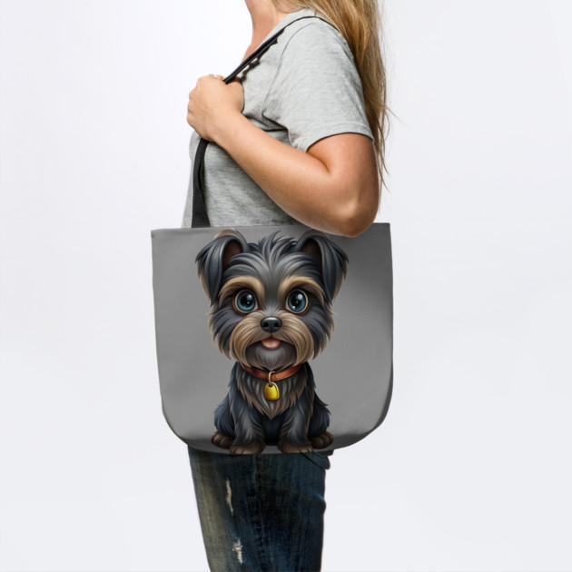 Cute Cartoon Affenpinscher with Blue Eyes, Gray-Tan Fur, and Gold Tag by IamActiveDog