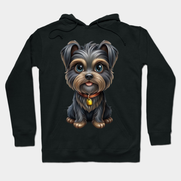 Cute Cartoon Affenpinscher with Blue Eyes, Gray-Tan Fur, and Gold Tag Hoodie by IamActiveDog