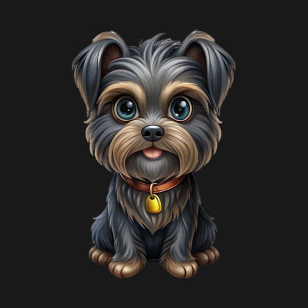 Cute Cartoon Affenpinscher with Blue Eyes, Gray-Tan Fur, and Gold Tag by IamActiveDog