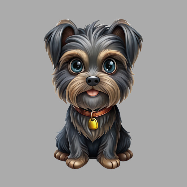 Cute Cartoon Affenpinscher with Blue Eyes, Gray-Tan Fur, and Gold Tag by IamActiveDog