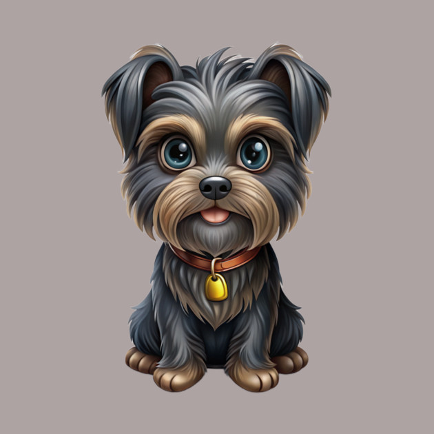 Cute Cartoon Affenpinscher with Blue Eyes, Gray-Tan Fur, and Gold Tag by IamActiveDog