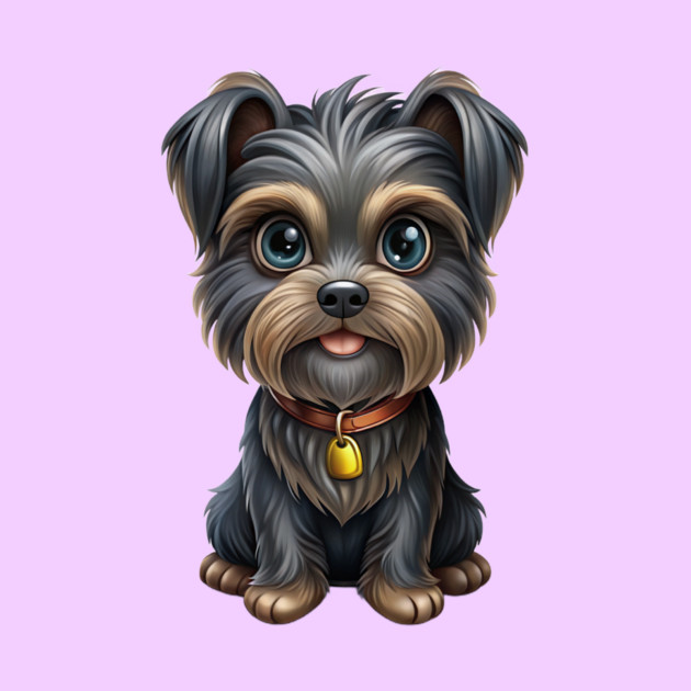 Cute Cartoon Affenpinscher with Blue Eyes, Gray-Tan Fur, and Gold Tag by IamActiveDog