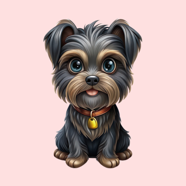 Cute Cartoon Affenpinscher with Blue Eyes, Gray-Tan Fur, and Gold Tag by IamActiveDog