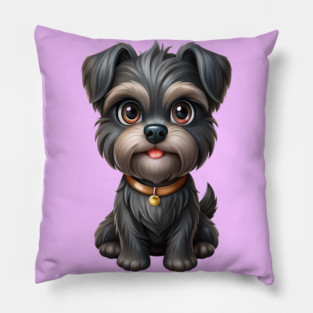 Fluffy Cartoon Affenpinscher with Bell Collar and Expressive Eyes Pillow