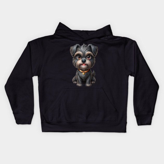 Fluffy Cartoon Affenpinscher with Bell Collar and Expressive Eyes Kids Hoodie by IamActiveDog