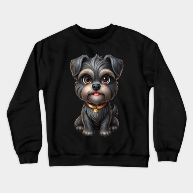 Fluffy Cartoon Affenpinscher with Bell Collar and Expressive Eyes Crewneck Sweatshirt by IamActiveDog
