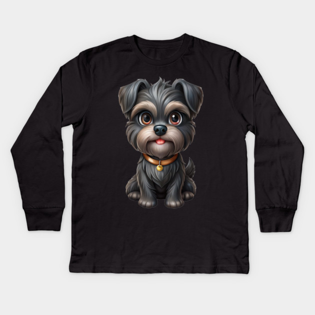 Fluffy Cartoon Affenpinscher with Bell Collar and Expressive Eyes Kids Long Sleeve T-Shirt by IamActiveDog