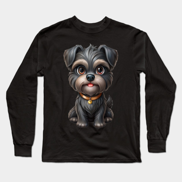 Fluffy Cartoon Affenpinscher with Bell Collar and Expressive Eyes Long Sleeve T-Shirt by IamActiveDog