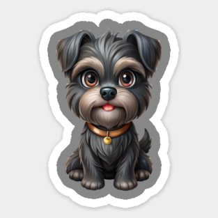 Fluffy Cartoon Affenpinscher with Bell Collar and Expressive Eyes Sticker