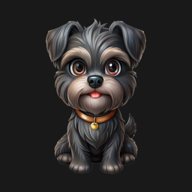 Fluffy Cartoon Affenpinscher with Bell Collar and Expressive Eyes by IamActiveDog