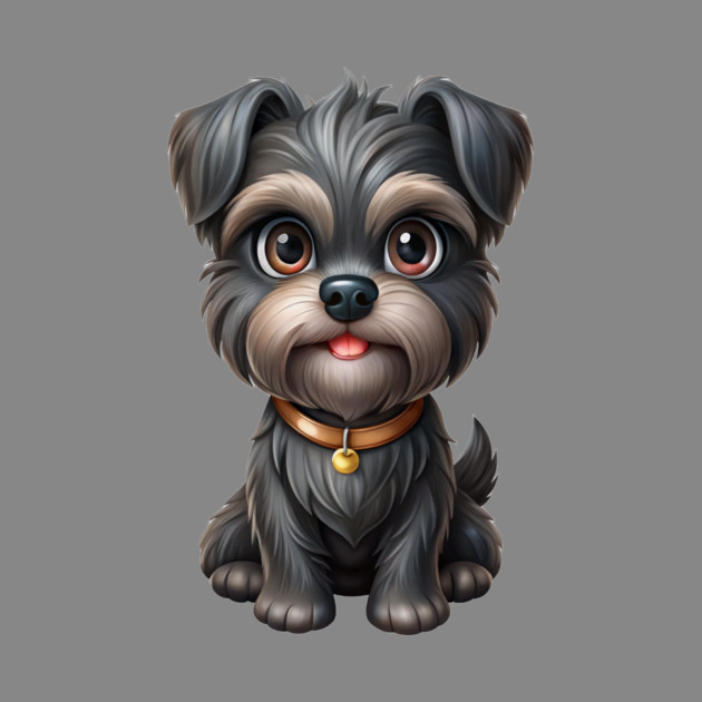 Fluffy Cartoon Affenpinscher with Bell Collar and Expressive Eyes by IamActiveDog