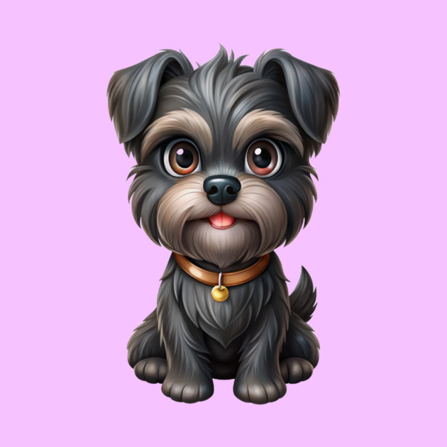 Fluffy Cartoon Affenpinscher with Bell Collar and Expressive Eyes by IamActiveDog
