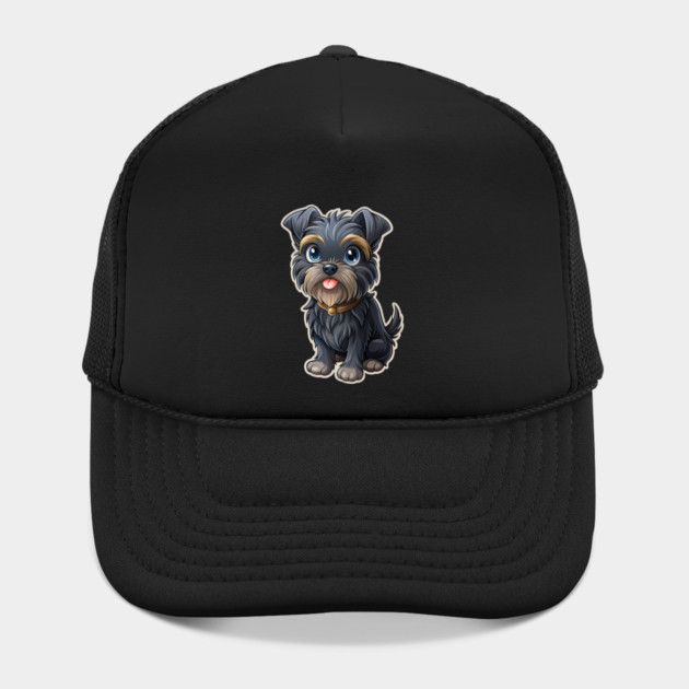 Cute Cartoon Affenpinscher with Blue Eyes, Gray-Tan Fur, and Gold Tag by IamActiveDog