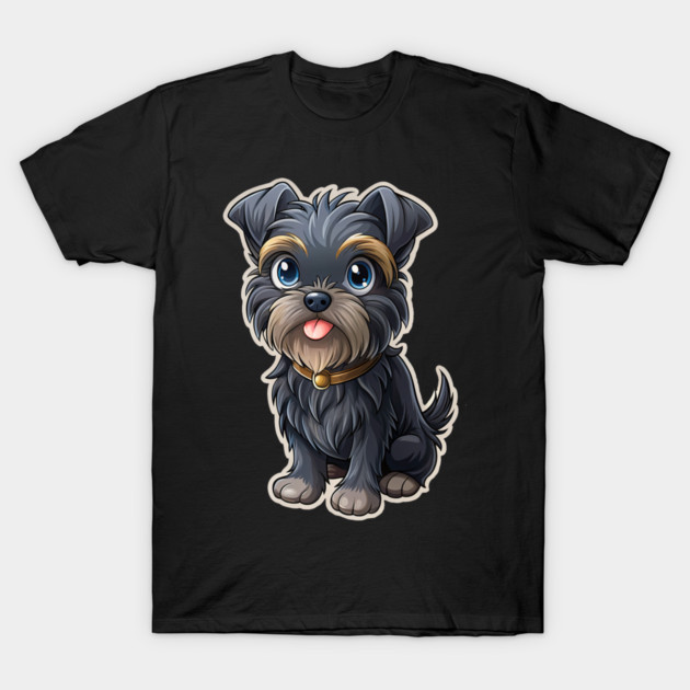 Cute Cartoon Affenpinscher with Blue Eyes, Gray-Tan Fur, and Gold Tag T-Shirt by IamActiveDog