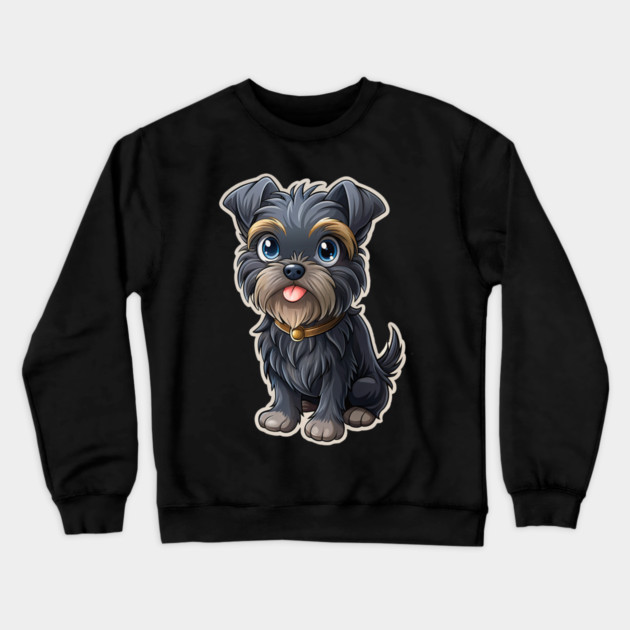 Cute Cartoon Affenpinscher with Blue Eyes, Gray-Tan Fur, and Gold Tag Crewneck Sweatshirt by IamActiveDog